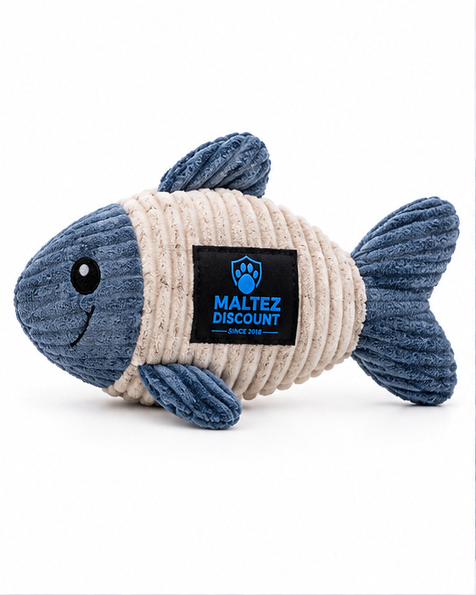 Maltez Discount Plush Fish Cat Toy with Refillable Compartment - Blue and Beige