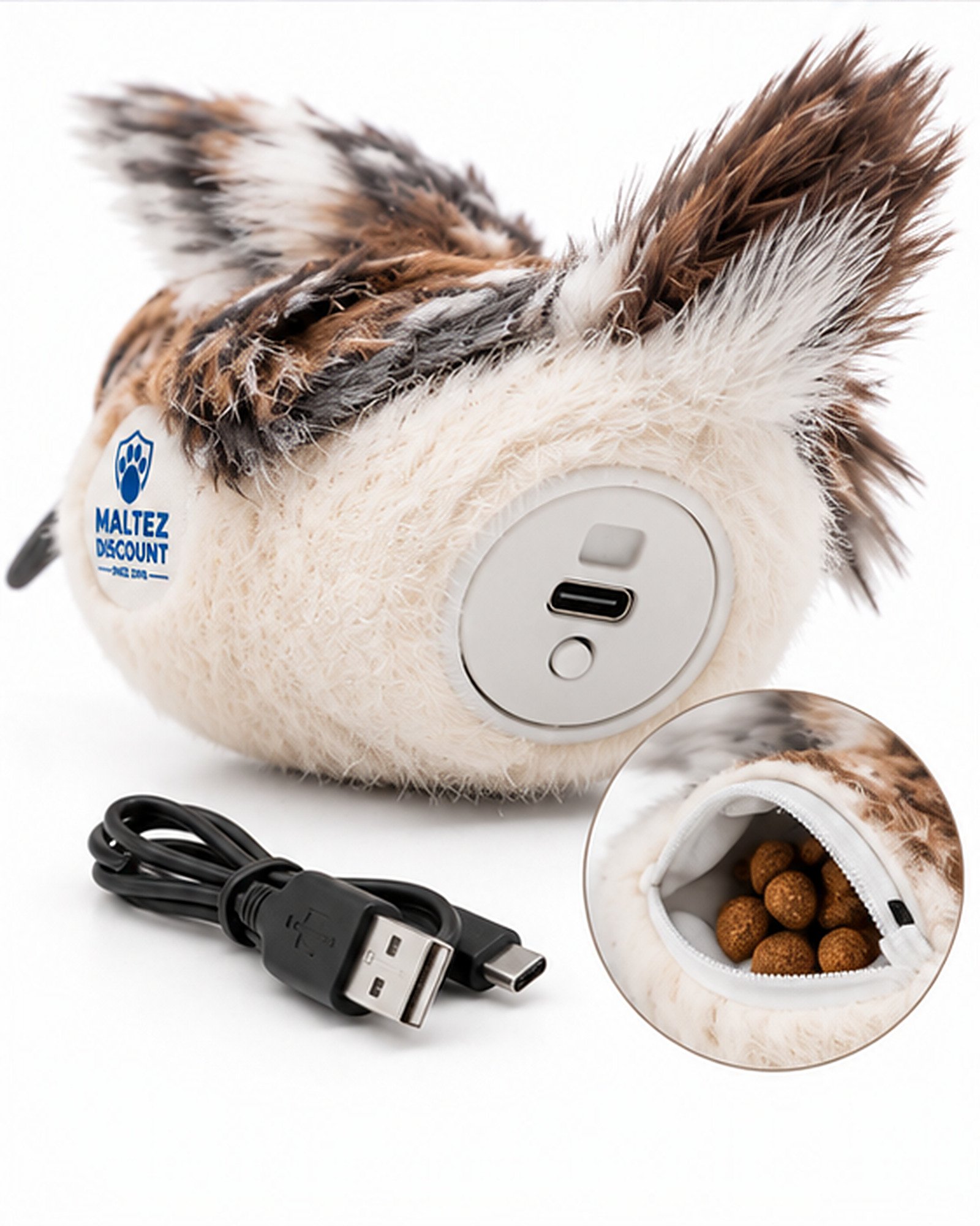 Maltez Discount Rechargeable Interactive Bird Cat Toy - Brown and White - Image 4