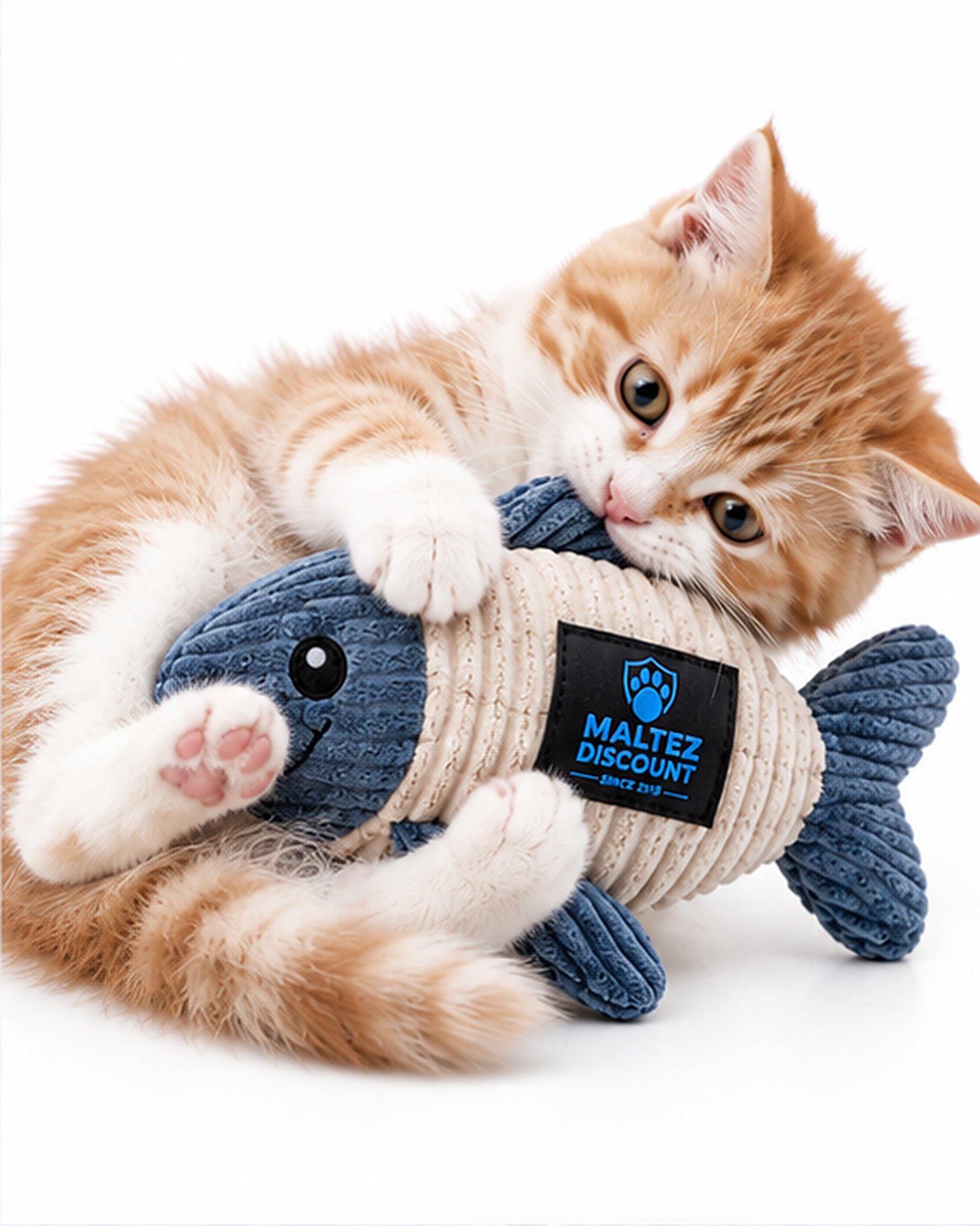 Maltez Discount Plush Fish Cat Toy with Refillable Compartment - Blue and Beige - Image 6