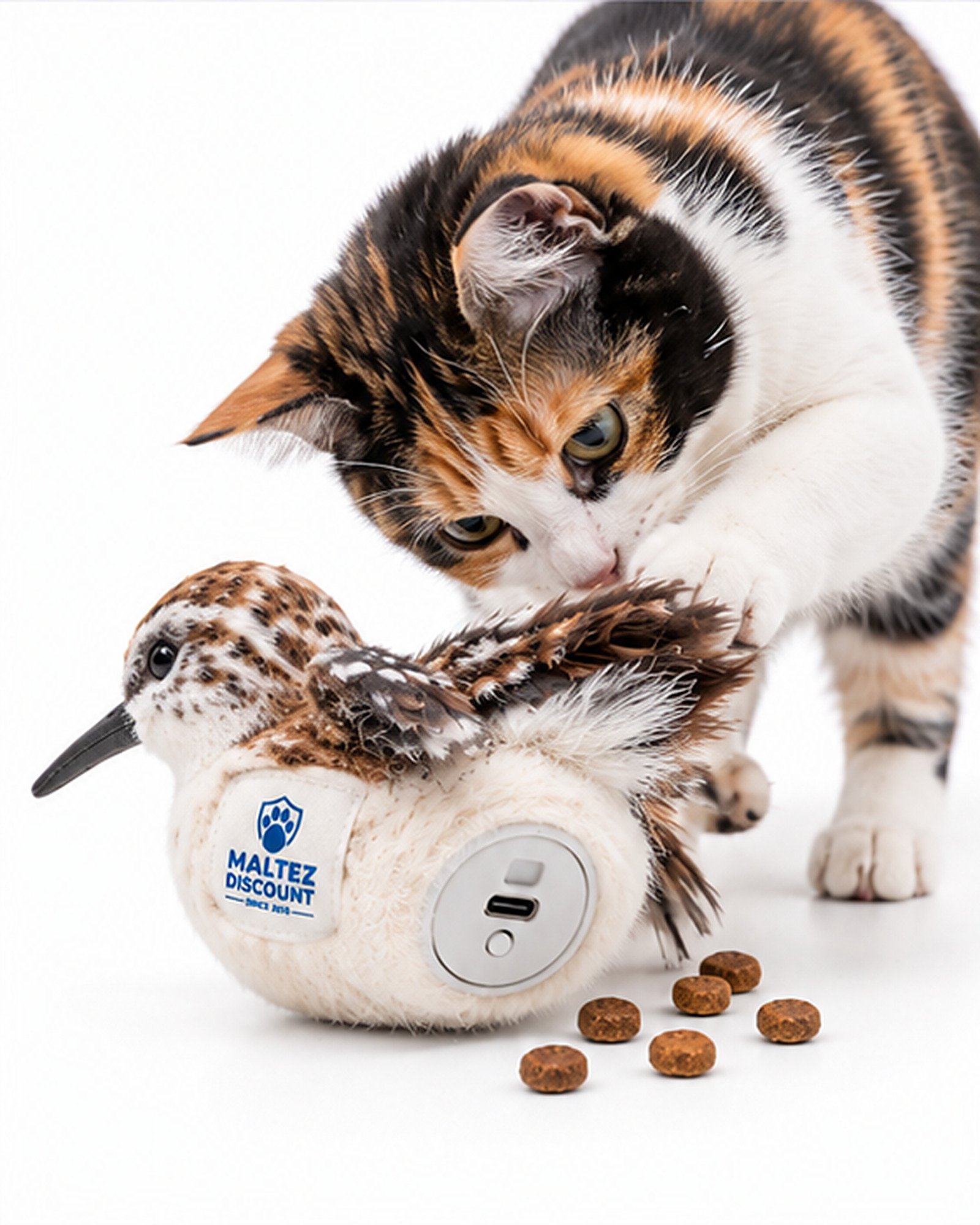 Maltez Discount Rechargeable Interactive Bird Cat Toy - Brown and White - Image 8